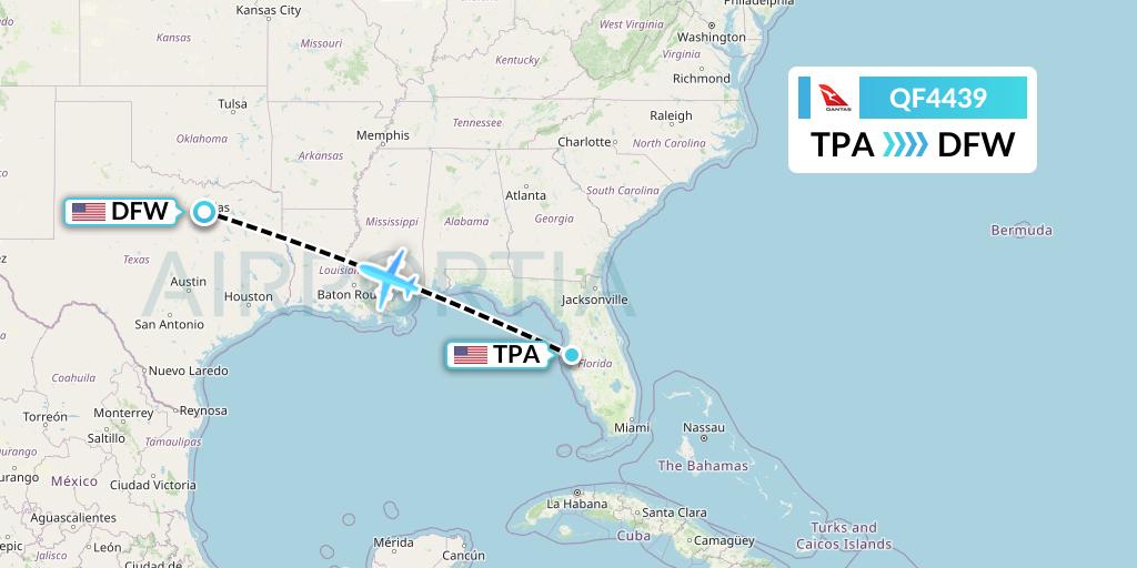 QF4439 Qantas Flight Map: Tampa to Dallas