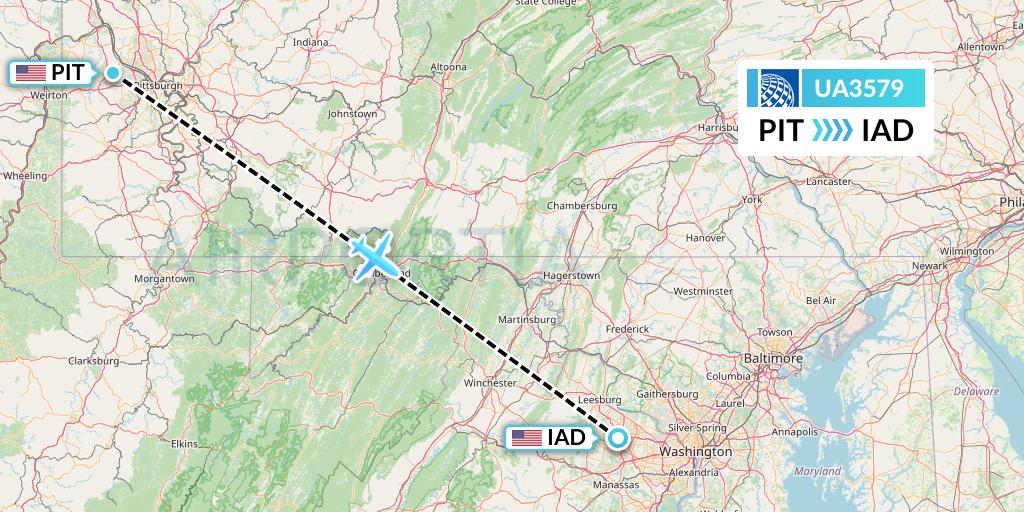 UA3579 United Airlines Flight Map: Pittsburgh to Washington