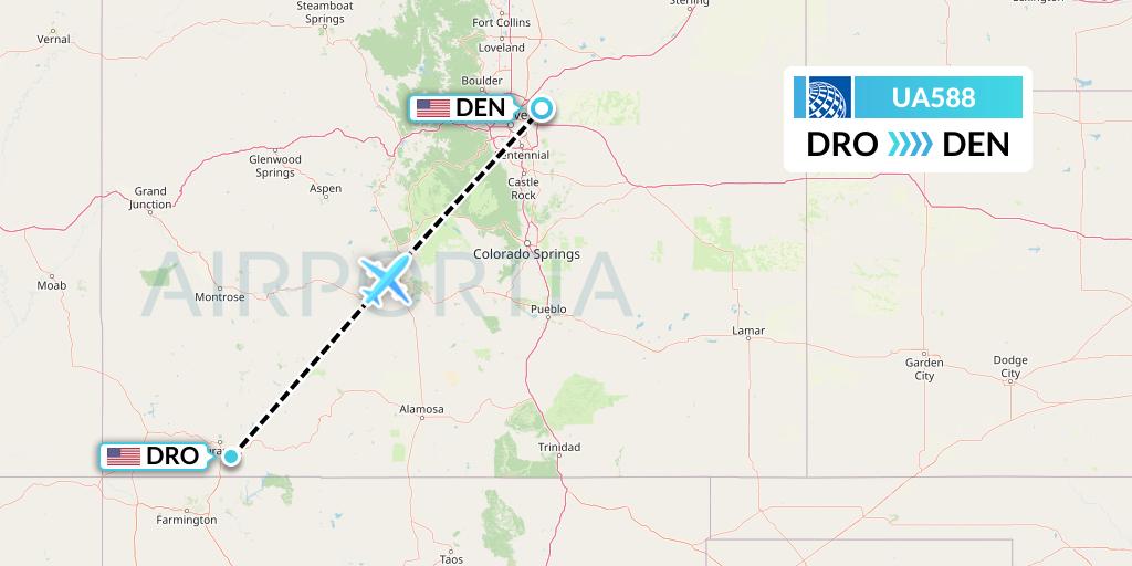 UA588 United Airlines Flight Map: Durango to Denver