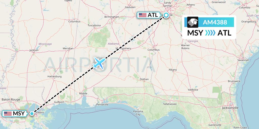 AM4388 Aeromexico Flight Map: New Orleans to Atlanta