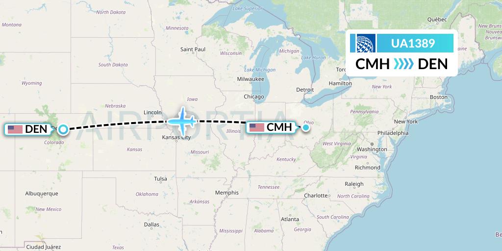 UA1389 United Airlines Flight Map: Columbus to Denver