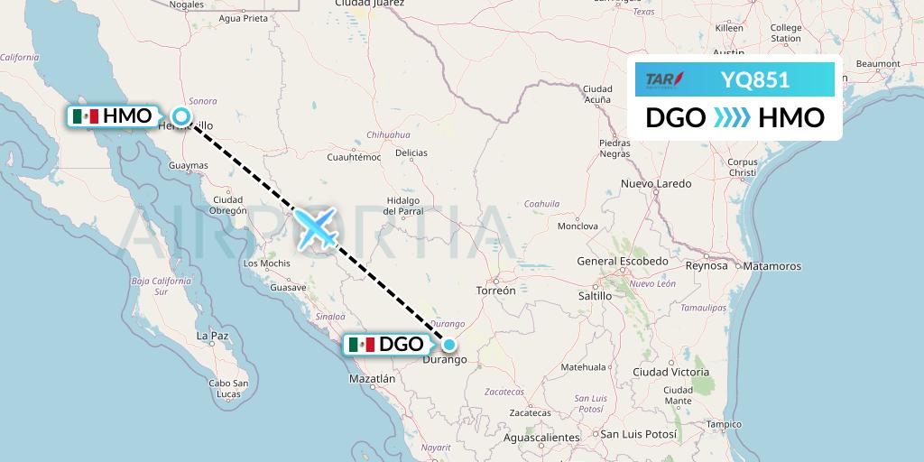 YQ851 TAR Aerolineas Flight Map: Durango to Hermosillo