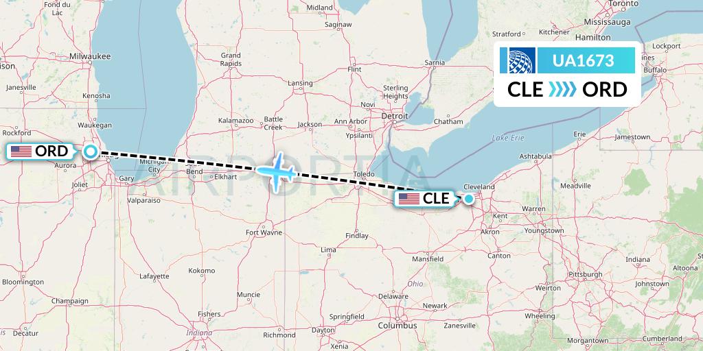 UA1673 United Airlines Flight Map: Cleveland to Chicago