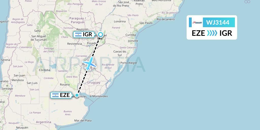 WJ3144 Jetsmart Airlines Flight Map: Buenos Aires to Puerto Iguazu