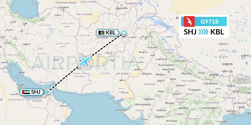 G9718 Air Arabia Flight Map: Sharjah to Kabul