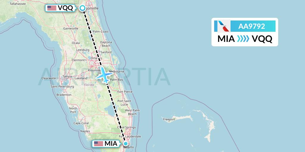 AA9792 American Airlines Flight Map: Miami to Jacksonville