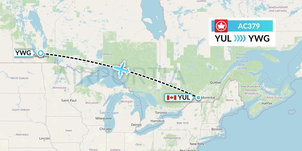 AC379 Air Canada Flight Map: Montreal to Winnipeg