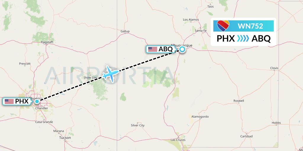 WN752 Southwest Airlines Flight Map: Phoenix to Albuquerque
