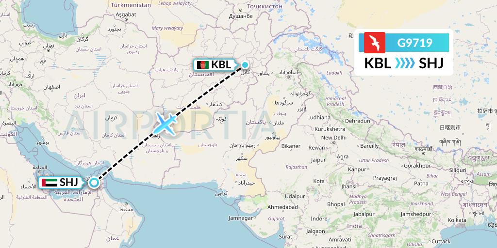 G9719 Air Arabia Flight Map: Kabul to Sharjah