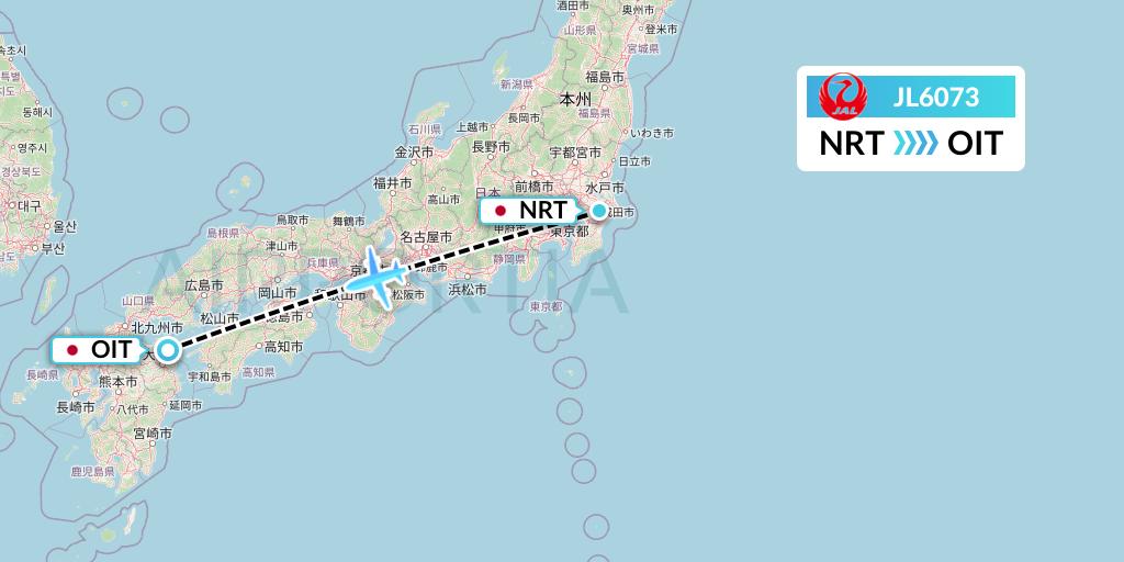 JL6073 Japan Airlines Flight Map: Tokyo to Oita