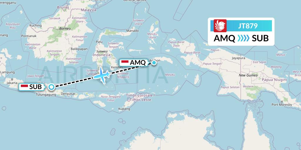 JT879 Lion Airlines Flight Map: Ambon to Surabaya