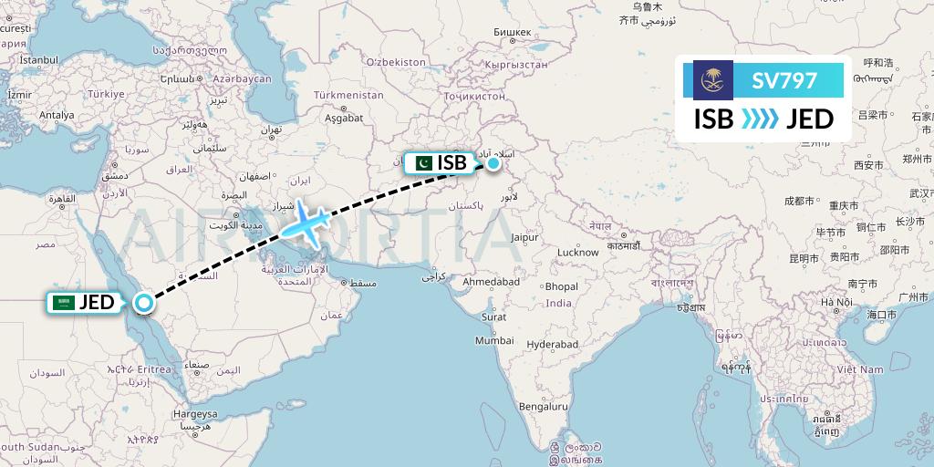 SV797 Saudi Arabian Airlines Flight Map: Islamabad to Jeddah