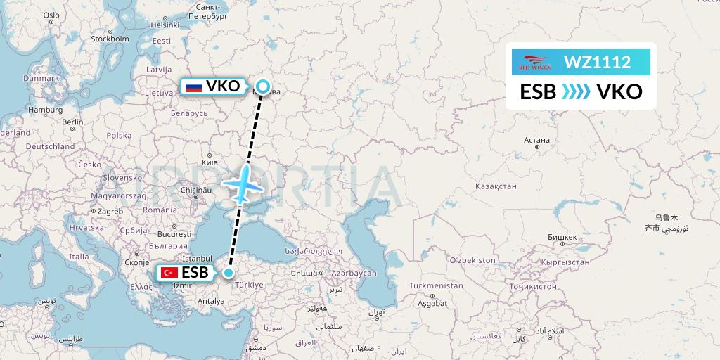 WZ1112 Red Wings Flight Map: Ankara to Moscow