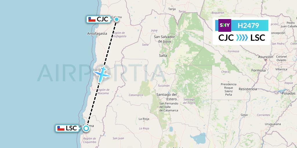 H2479 Sky Airline Flight Map: Calama to La Serena