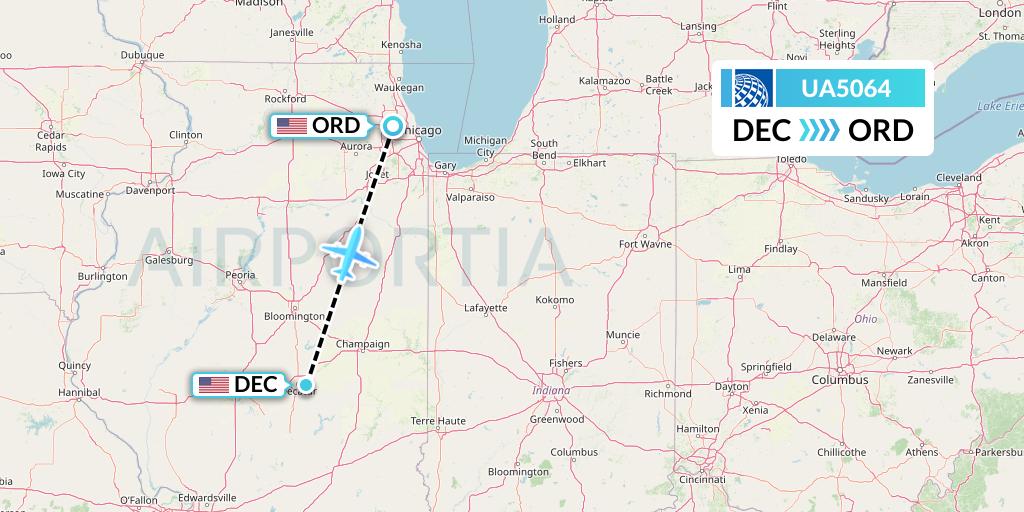 UA5064 United Airlines Flight Map: Decatur to Chicago