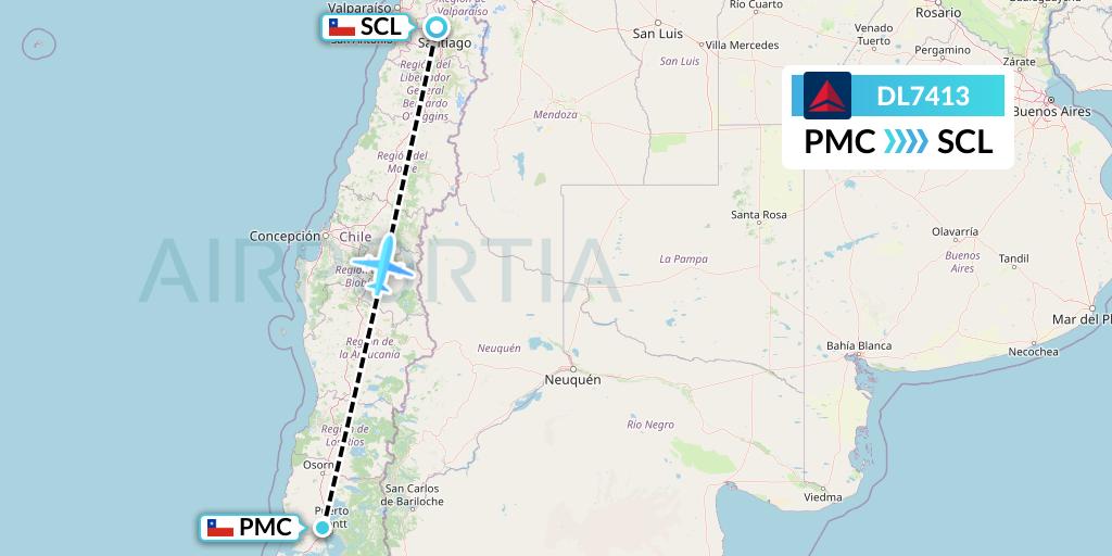 DL7413 Delta Air Lines Flight Map: Puerto Montt to Santiago