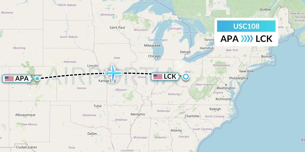 USC108 Airnet Express Flight Map: Denver to Columbus
