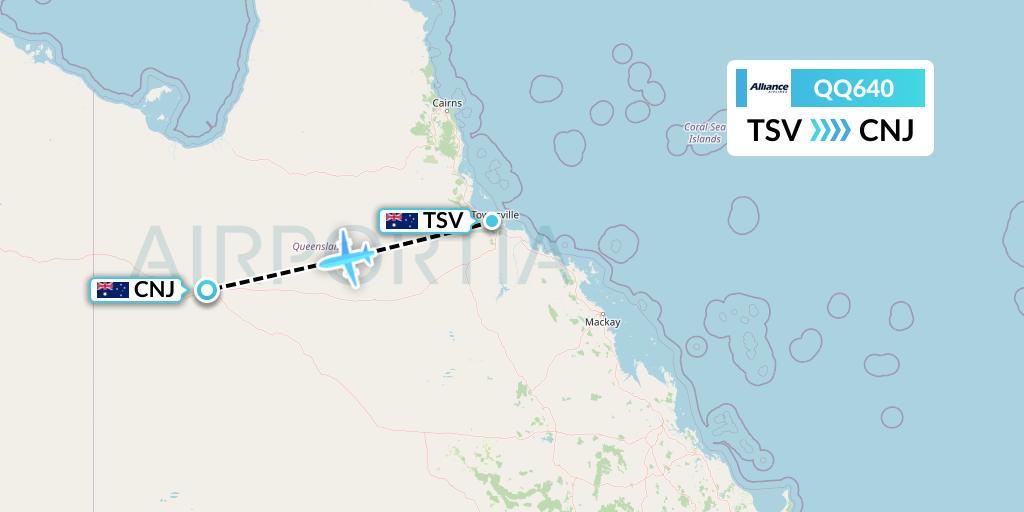 QQ640 Alliance Airlines Flight Map: Townsville to Cloncurry
