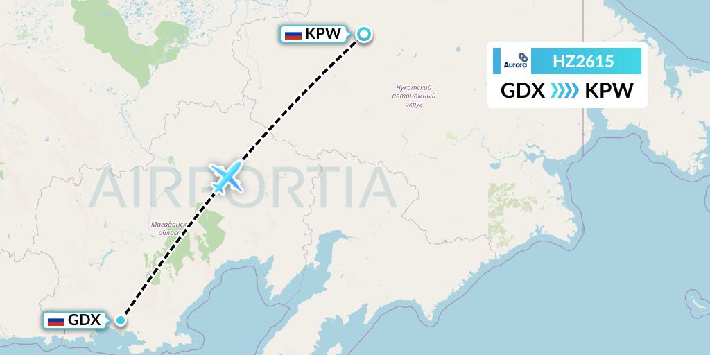 HZ2615 Aurora Flight Map: Magadan to Keperveyem