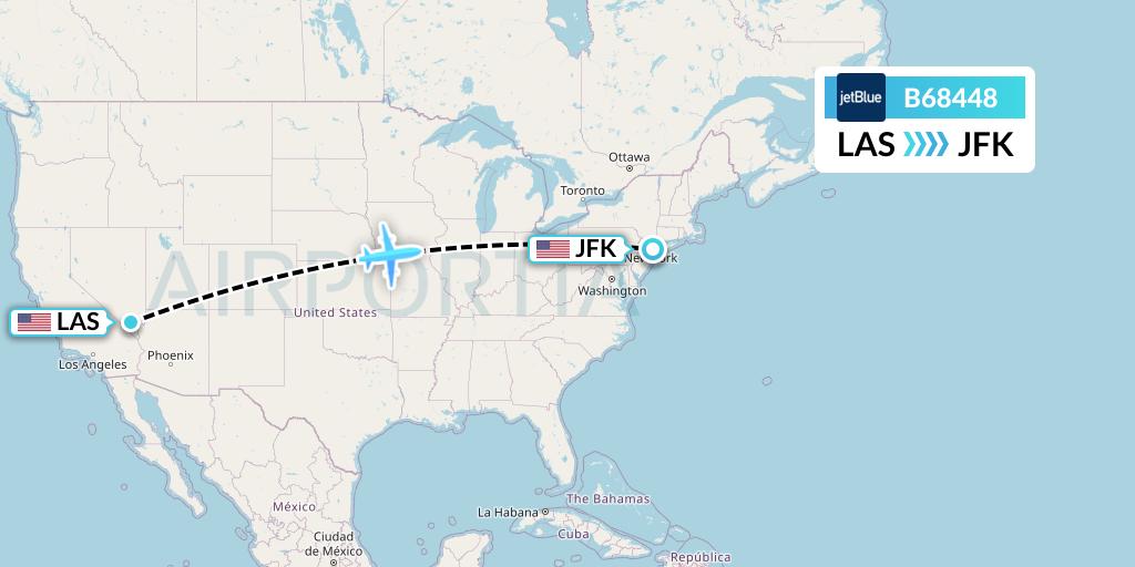 B68448 JetBlue Airways Flight Map: Las Vegas to New York