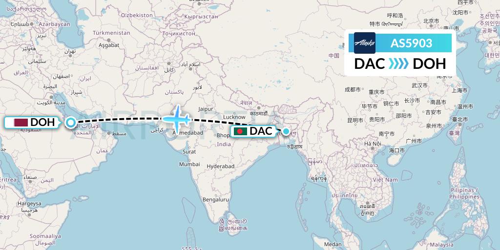 AS5903 Alaska Airlines Flight Map: Dhaka to Doha