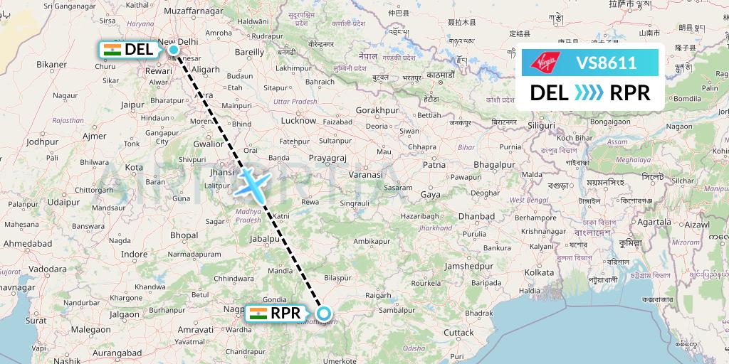 VS8611 Flight Status Virgin Atlantic Airways Delhi to Raipur (VIR8611)