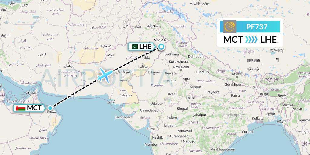 PF737 Air Sial Flight Map: Muscat to Lahore