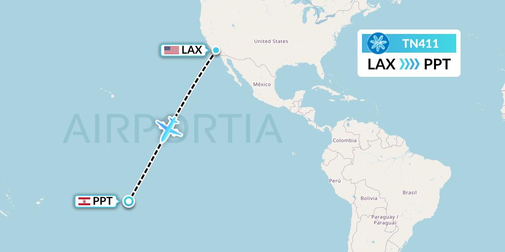 TN411 Air Tahiti Nui Flight Map: Los Angeles to Papeete