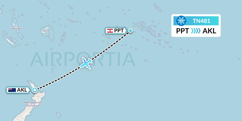 TN481 Air Tahiti Nui Flight Map: Papeete to Auckland