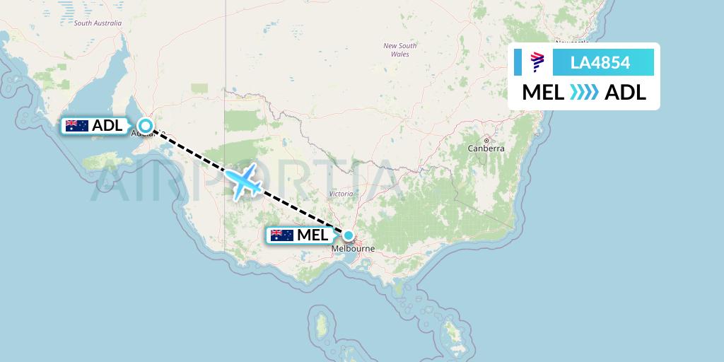 LA4854 LAN Airlines Flight Map: Melbourne to Adelaide