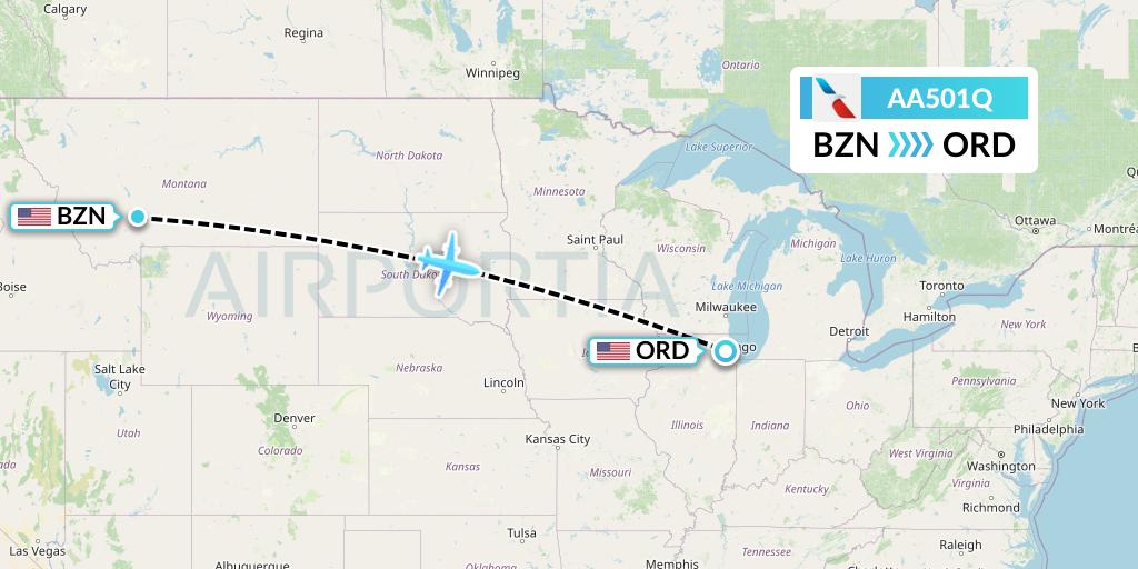 AA501Q American Airlines Flight Map: Bozeman to Chicago