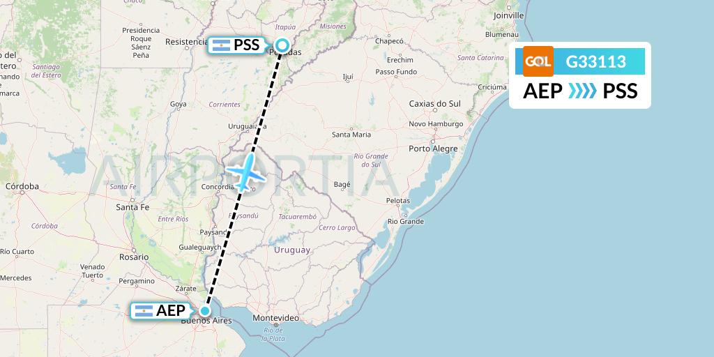 G33113 GOL Transportes Aeros Flight Map: Buenos Aires to Posadas