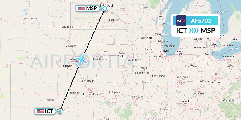 AF5702 Air France Flight Map: Wichita to Minneapolis