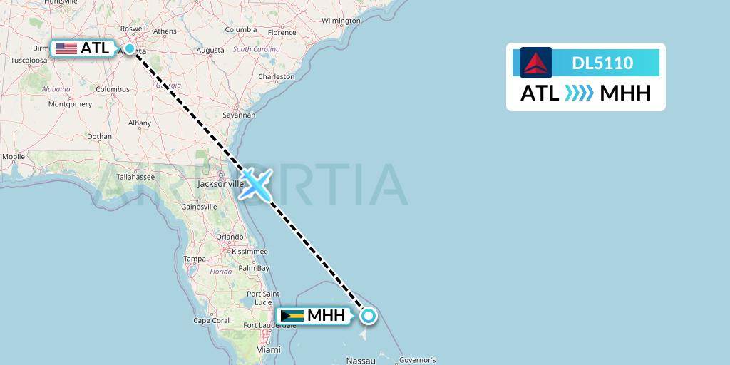 DL5110 Delta Air Lines Flight Map: Atlanta to Marsh Harbour