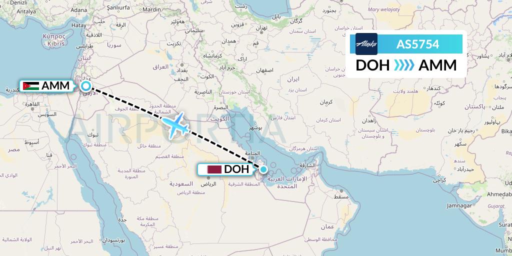 AS5754 Alaska Airlines Flight Map: Doha to Amman