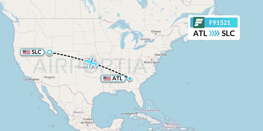 F91521 Frontier Airlines Flight Map: Atlanta to Salt Lake City