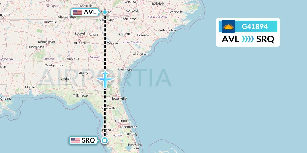 G41894 Allegiant Air Flight Map: Asheville to Sarasota