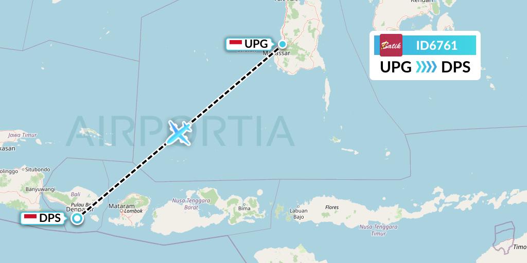 ID6761 Batik Air Flight Map: Makassar to Denpasar