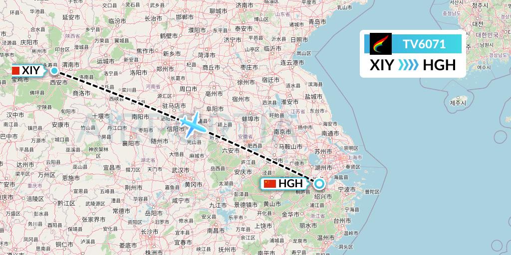 TV6071 Tibet Airlines Flight Map: Xi'an to Hangzhou