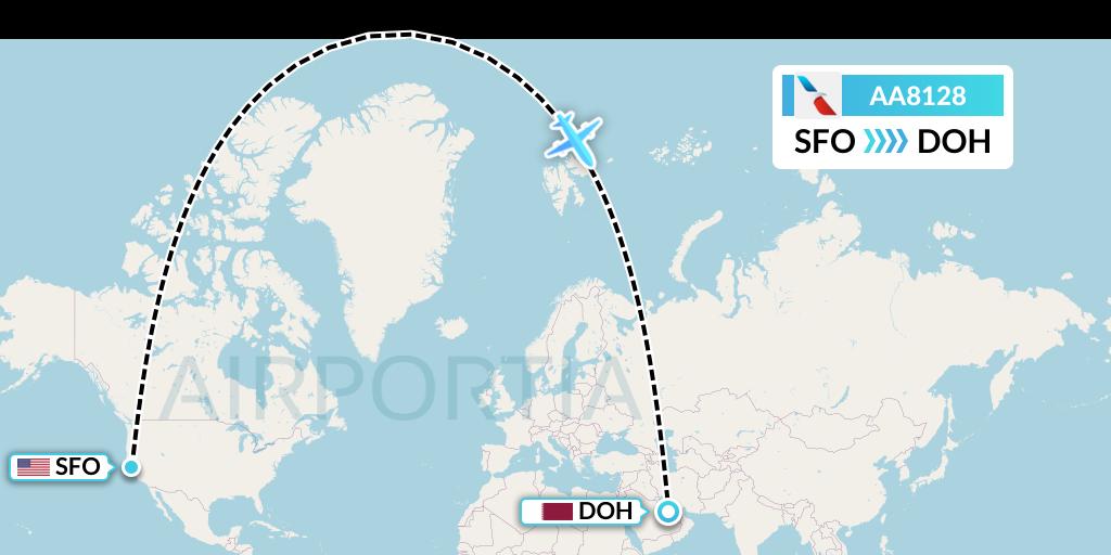 AA8128 American Airlines Flight Map: San Francisco to Doha
