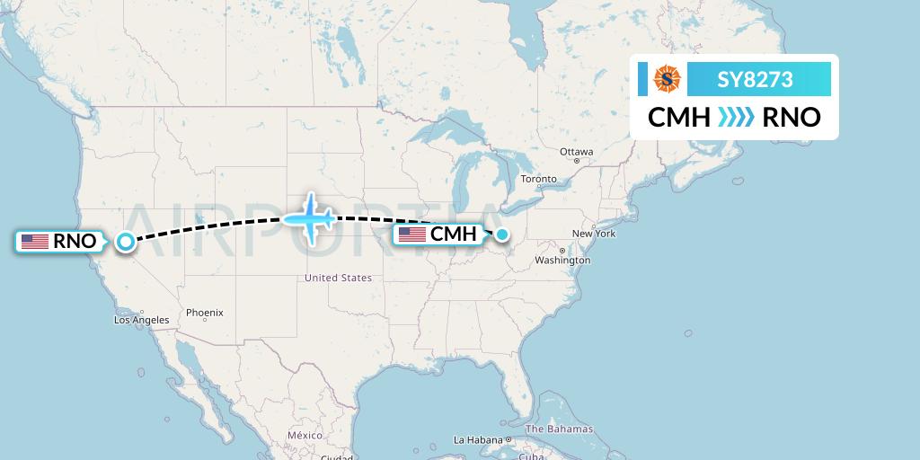 SY8273 Sun Country Airlines Flight Map: Columbus to Reno