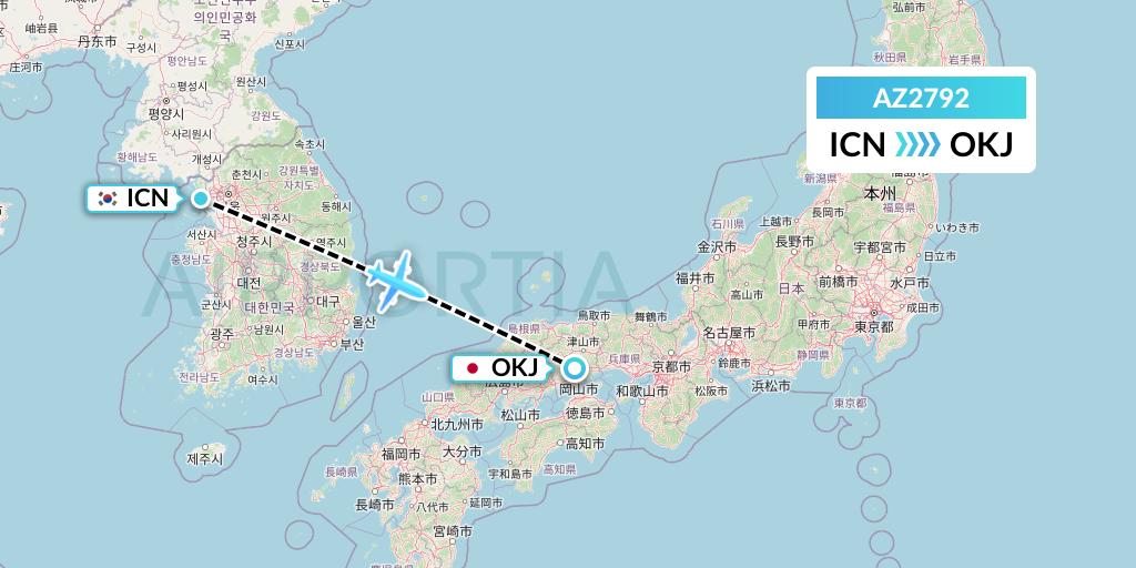 AZ2792 ITA Airways Flight Map: Seoul to Okayama