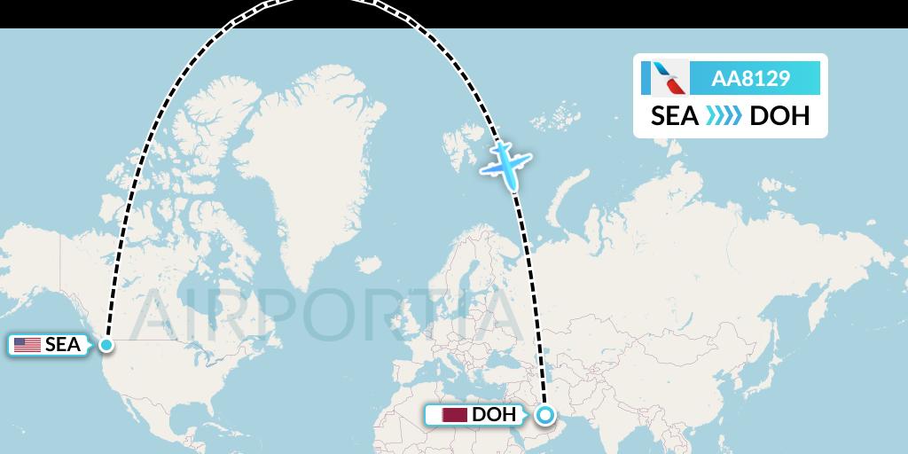 AA8129 American Airlines Flight Map: Seattle to Doha