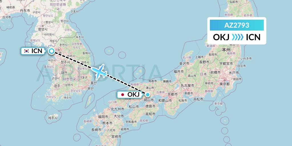 AZ2793 ITA Airways Flight Map: Okayama to Seoul