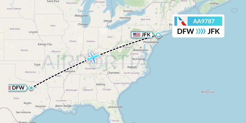 AA9787 American Airlines Flight Map: Dallas to New York