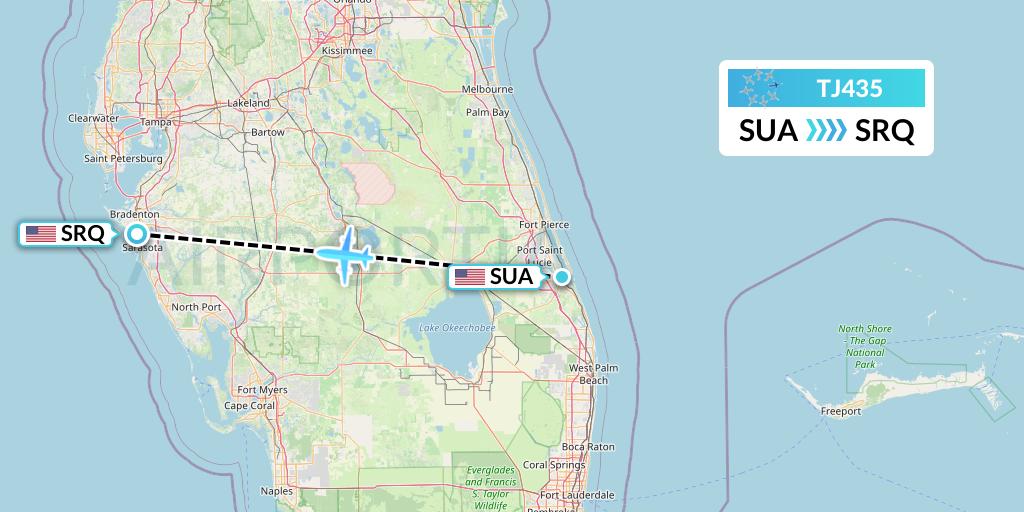 TJ435 Tradewind Aviation Flight Map: Stuart to Sarasota