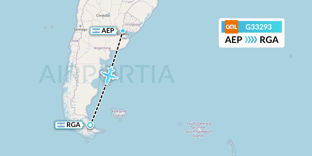 G33293 GOL Transportes Aeros Flight Map: Buenos Aires to Rio Grande