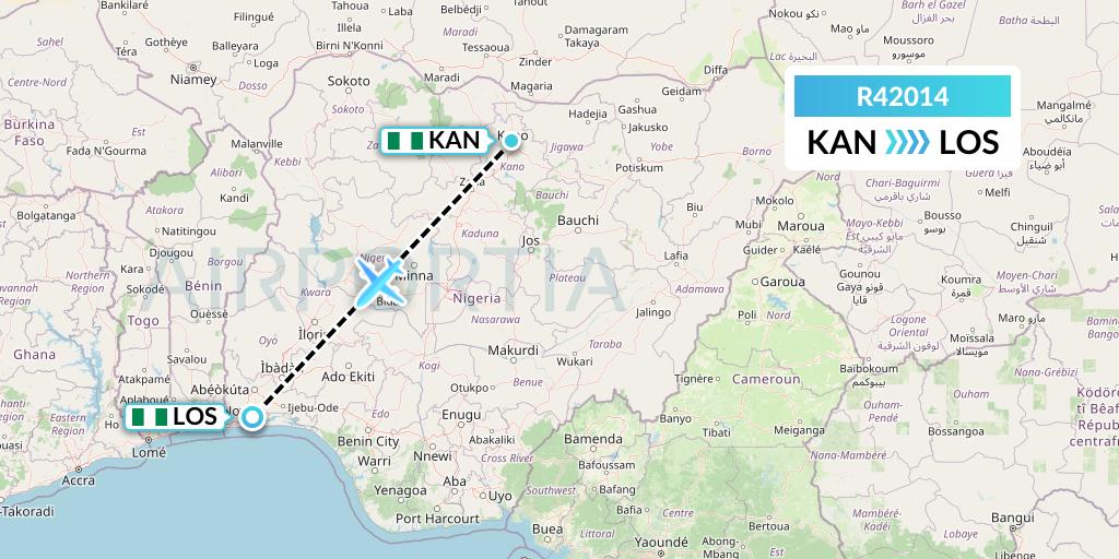 R42014 Rano Air Flight Map: Kano to Lagos