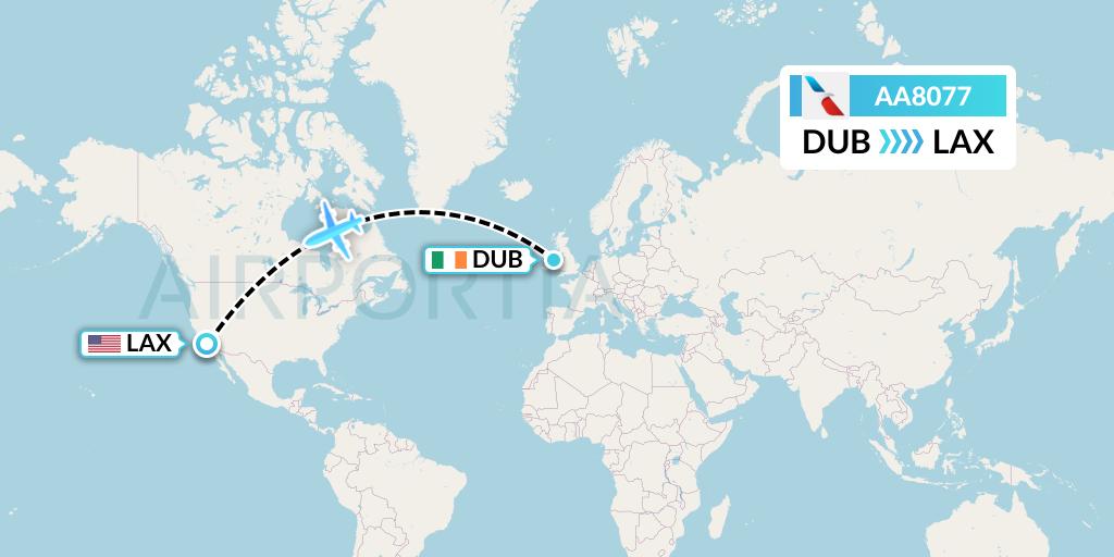 AA8077 American Airlines Flight Map: Dublin to Los Angeles