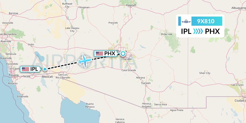 9X810 Southern Airways Express Flight Map: Imperial to Phoenix
